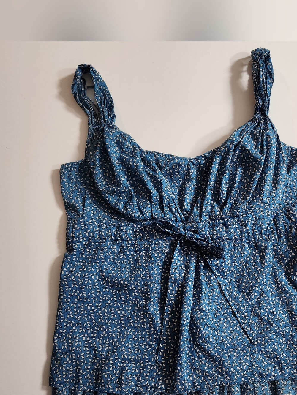 Y2K Ann Taylor Blue Cotton Layered Babydoll Cami Flutter Hem Tie Waist Size 10P